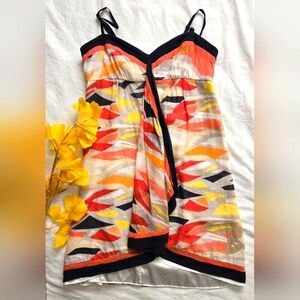 100% Silk Red and Orange Adjustable Spagetti Strap Sundress Size 4
